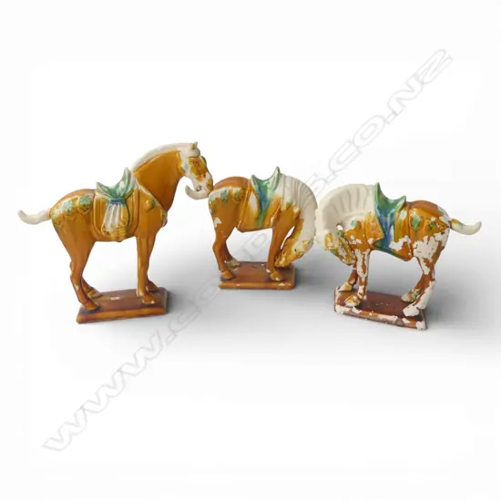 3 TANG STYLE HORSES sancai glaze ALL FAULTS