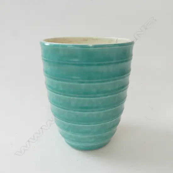 POOLE VASE in the style of KEITH MURRAY H.175mm teal glaze