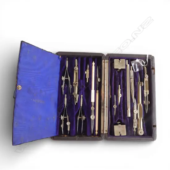 ANTIQUE LEATHER CASED HARLING LONDON TECHNICAL DRAWING INSTRUMENTS, 2 x bone handled