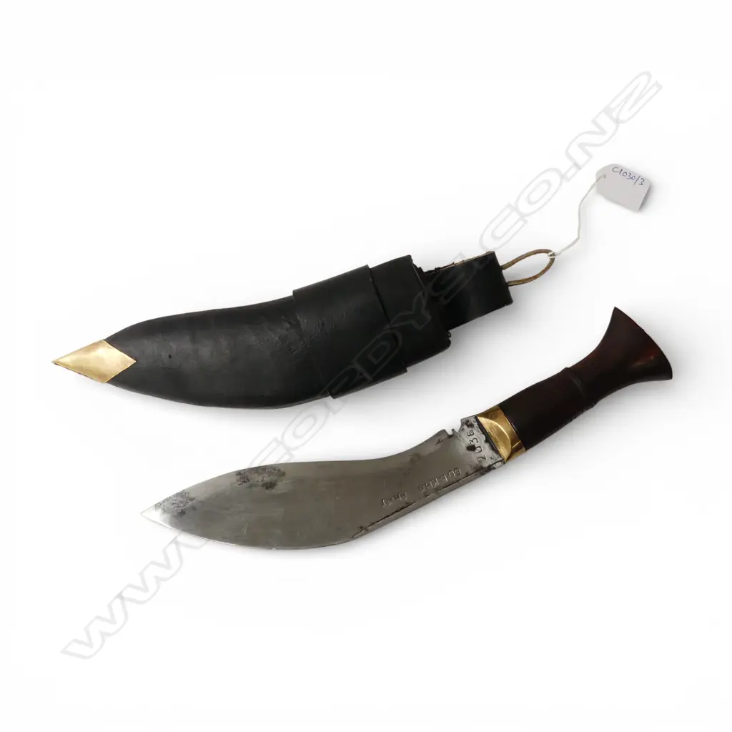 KUKRI KNIFE STAMPED 'GORKHA ARMY 2036' L.340mm + LEATHER SCABBARD Image 1++