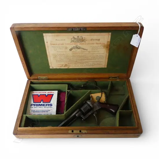 ANTIQUE PINFIRE REVOLVER L.185mm + WOODEN CASE W.345mm