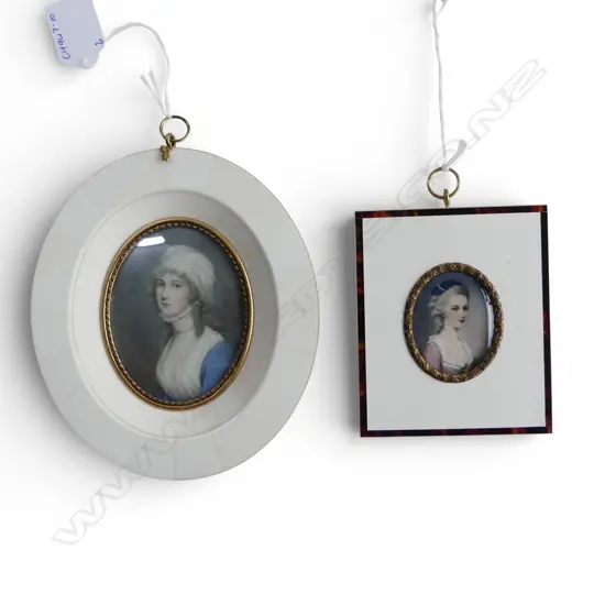 A PAIR OF MODERN MINIATURE PORTRAITS WITH IVORY FRAMES 155mm (H) and 105mm (H)