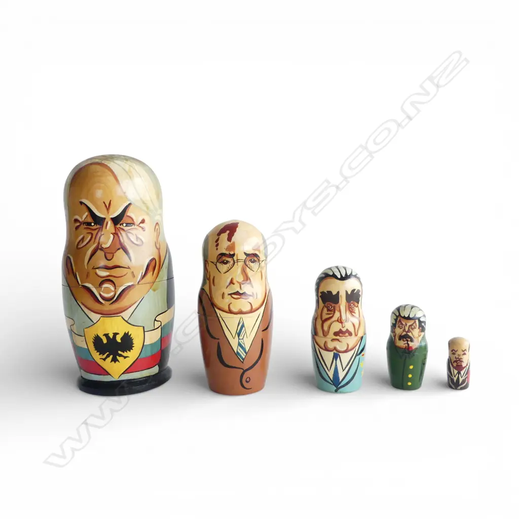 VINTAGE RUSSIAN LEADERS NESTING DOLLS, Trotsky to Breshnev Image 1++