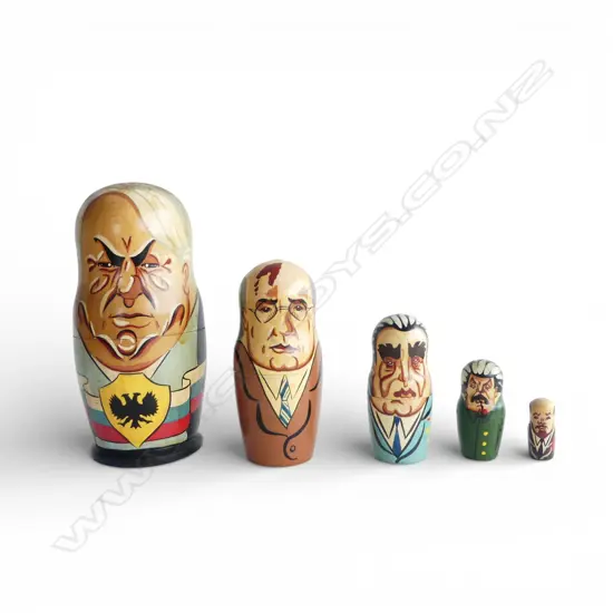VINTAGE RUSSIAN LEADERS NESTING DOLLS, Trotsky to Breshnev