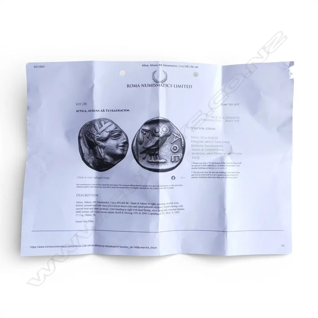 Attica Athens AR Tetradrachm Circa 454-404BC. Purchased Roma Numismatics Ltd. Graded 'Good Very Fine'. With orig.listing Image 1++