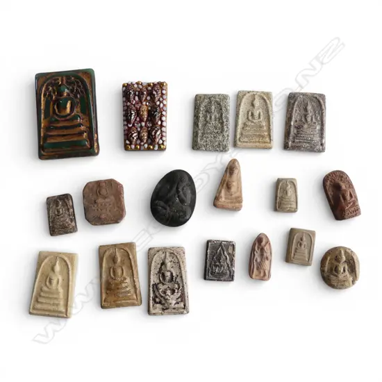A BOX OF BUDDHA CLAY PLAQUES (ASSORTED SIZES)
