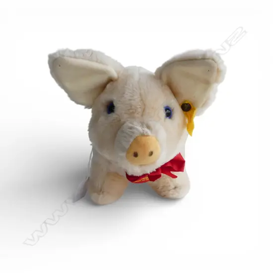 VINTAGE STEIFF 'DROLLY' THE PIG WITH EAR FLAG AND LABEL, 170mm (H)