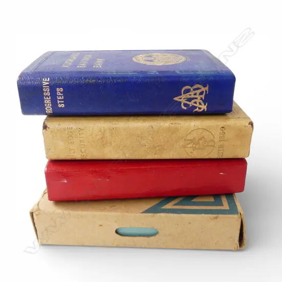 2 VINTAGE POST OFFICE SAVINGS BANKS + AUCKLAND & NEW PLYMOUTH SAVINGS BANKS