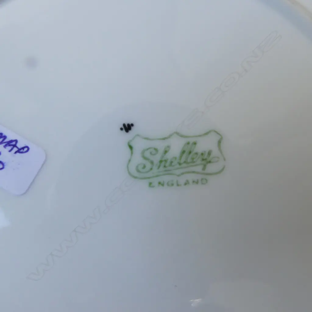 3 SHELLEY ART DECO TRIOS CAKE PLATE & 4 SIDE PLATES cup repaired, cup chip Image 1++