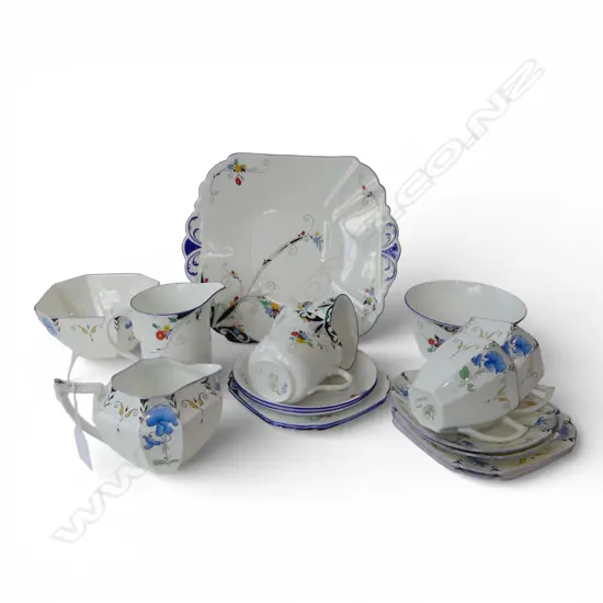 2 SHELLEY CHINA PART TEASETS 2CSPS C/SUGAR 1 CAKE PLATE DECO PATS