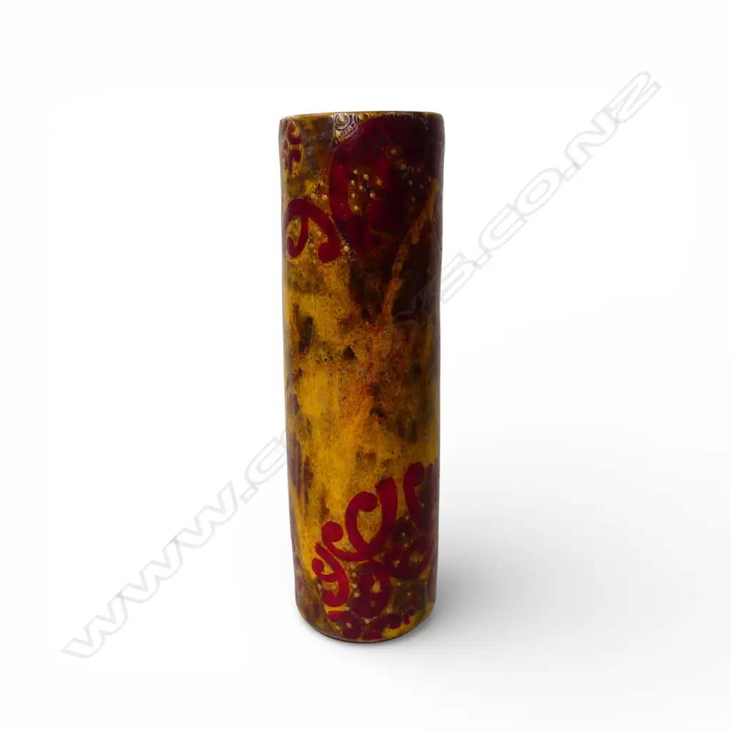 KEUM SUN LEE CYLINDER VASE, yellow w red koru forms,H.260mmmm Image 1++
