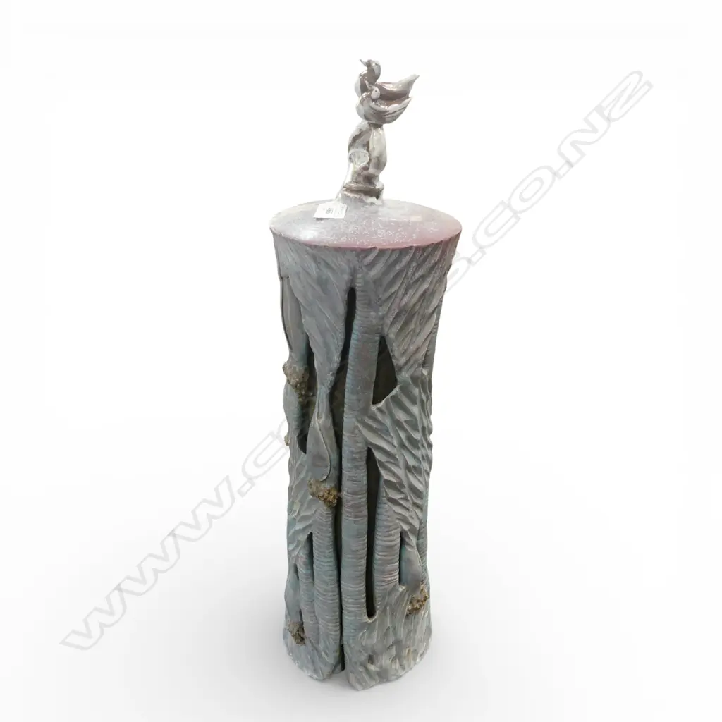 KEUM SUN LEE LRG POTTERY FLOOR SCULPTURE NIKAU w BIRDS ATOP, H.630mm Image 1++