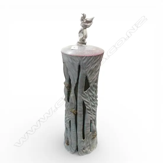 KEUM SUN LEE LRG POTTERY FLOOR SCULPTURE NIKAU w BIRDS ATOP, H.630mm