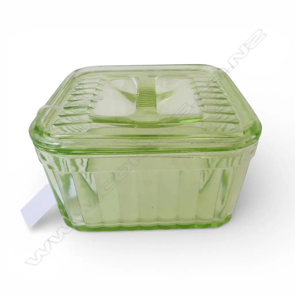 URANIUM GLASS LIDDED CONTAINER W.140mm Image 1++