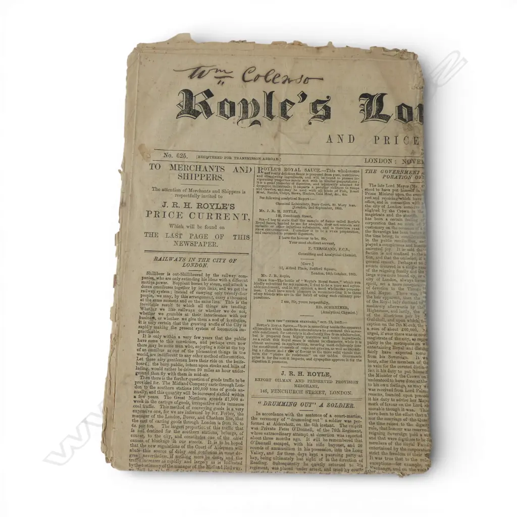 ROYLES LONDON NEWS 1863 - SIGNED BY WILLIAM COLENSO Image 1++