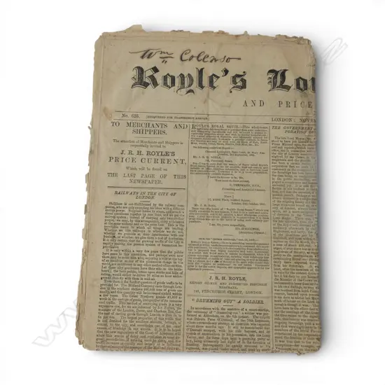 ROYLES LONDON NEWS 1863 - SIGNED BY WILLIAM COLENSO