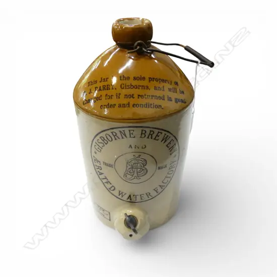 VINTAGE STONEWARE BOTTLE - GISBORNE BREWERY H.330mm no lid