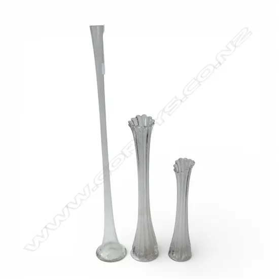 2 CLEAR GLASS SWUNG VASES + OTHER H.795mm