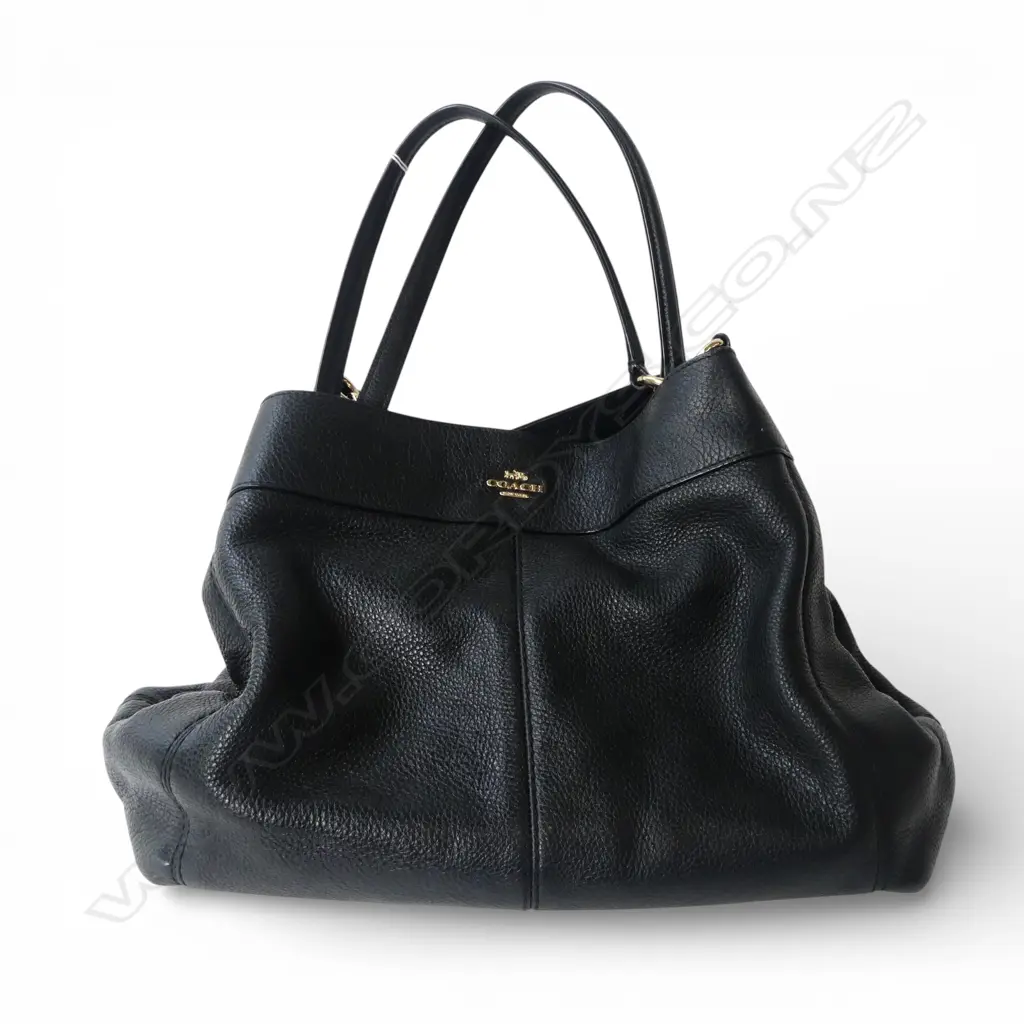 COACH BLACK LEATHER 'LEXY' HAND BAG W.390mm SERIAL NoM1879-F28997 Image 1++