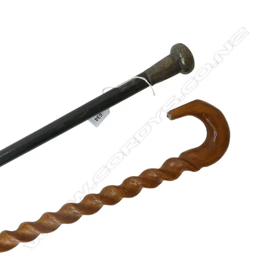 2 WALKING STICKS, 1. w. STG SILVER CAP L.920mm