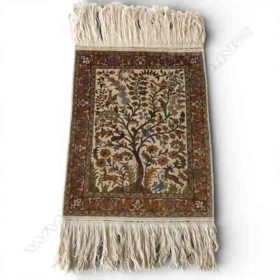 SILK PRAYER RUG WITH TREE OF LIFE PATTERN 600 X 450mm