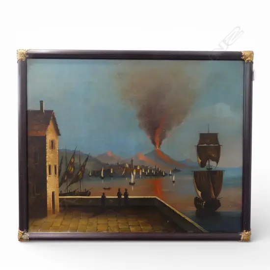 REPRODUCTION ANTIQUE STYLE ERUPTION OF VESUVIUS, OIL ON CANVAS 535x670mm 