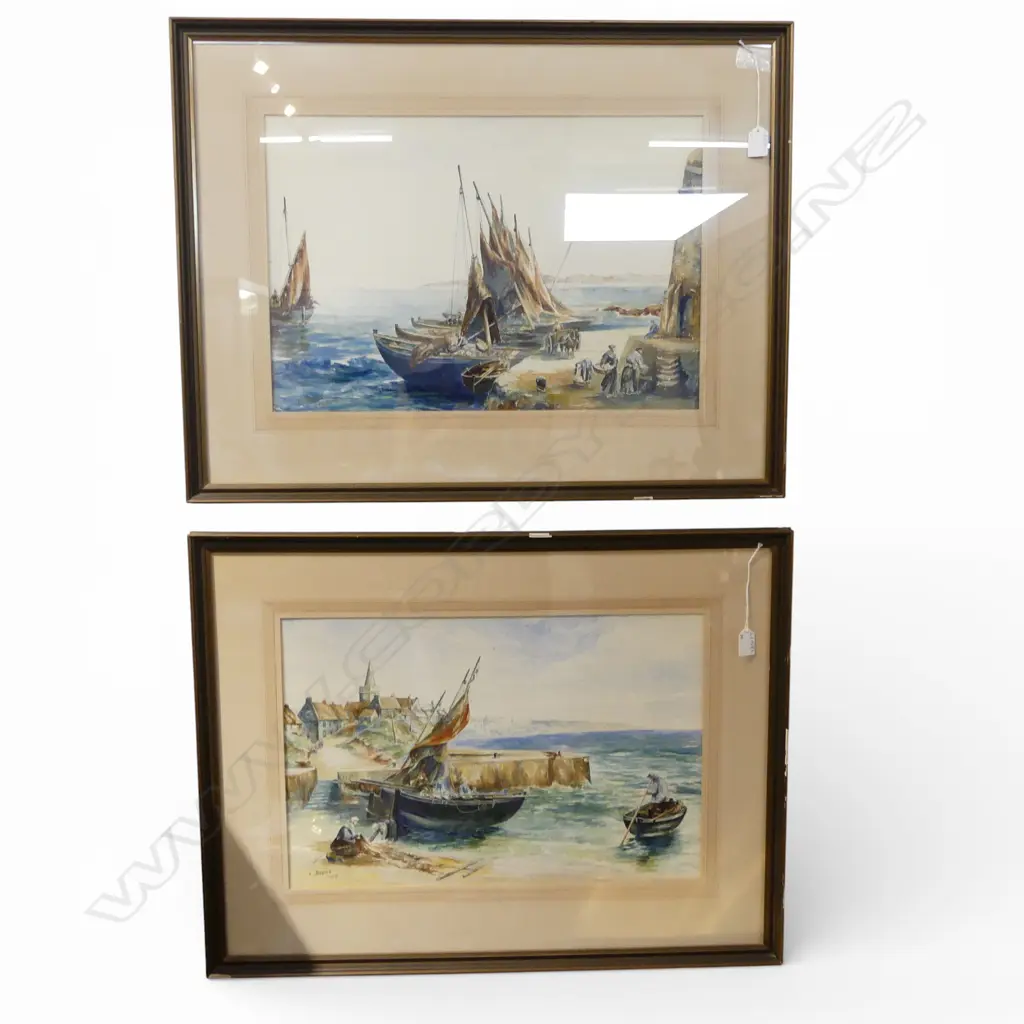 2 L. BROWN COASTAL FISHING BOATS WC 360x540mm SIGNED & DATED 1935 Image 1++