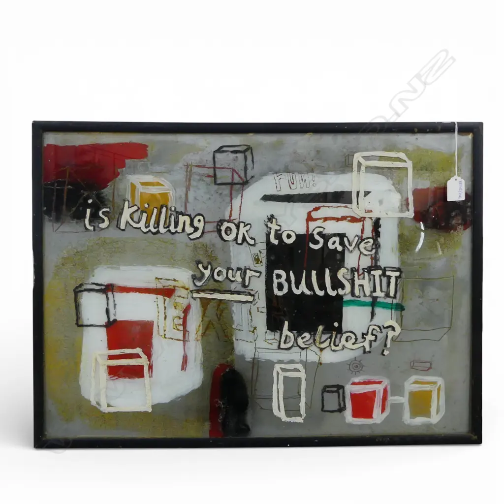 ARTIST UNKNOWN IS KILLING OK? ACRYLIC ON GLASS  640 X 460 MM Image 1++