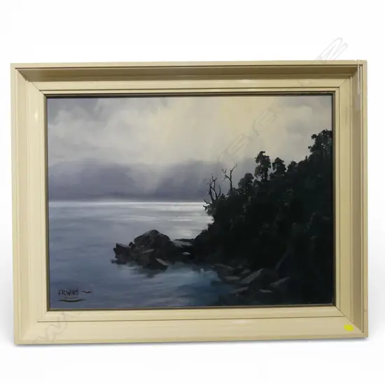 JONATHAN WHITE 'WAIKAREMOANA IN STORMY MOOD UREWERA' OIL ON BOARD 440x590mm