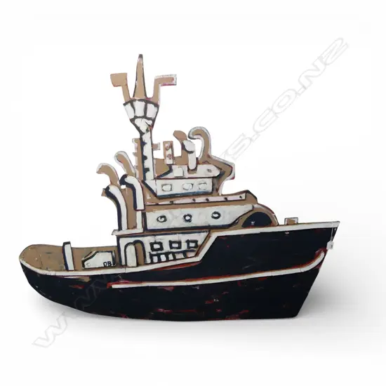 LGE BOAT ARTWORK, ACYRLIC ON CUT OUT PLY BOARD initalled D.B (possibly David Bromley?) 980x1170mm