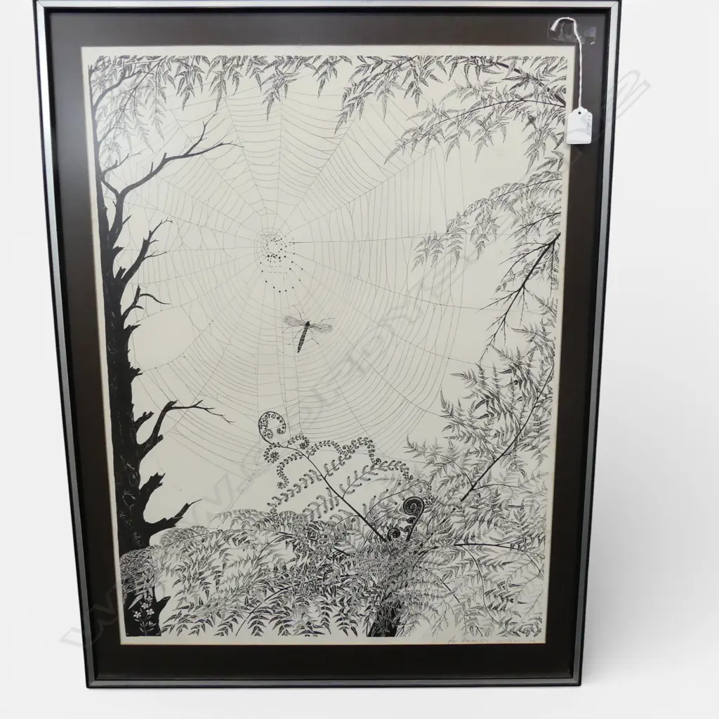 REI HAMON, UNTITLED (DRAGONFLY AND SPIDERWEB) 1978, LITHOGRAPH ED. 202/600, 650 X 495MM (FRAMED) Image 1++