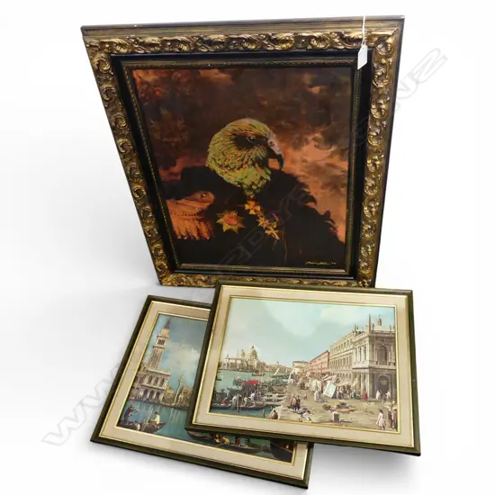 THREE PRINTS; 2 VENICE + PARROT PORTRAIT