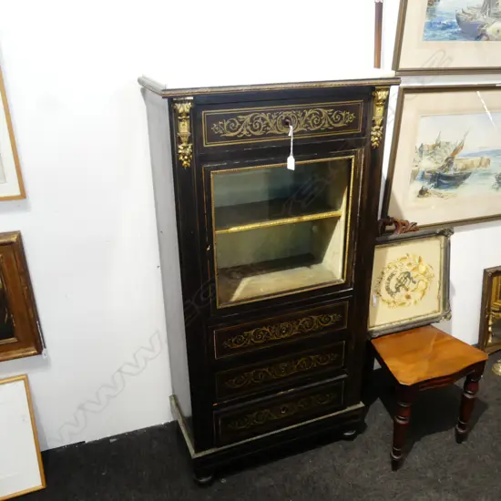 19thC BRASS INLAID FOUR DRAWER DISPLAY CABINET with key 680x355x1370mm