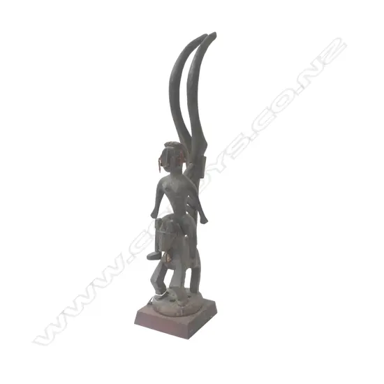 EAST AFRICAN TRIBAL HEADDRESS mounted on wooden base H.645mm