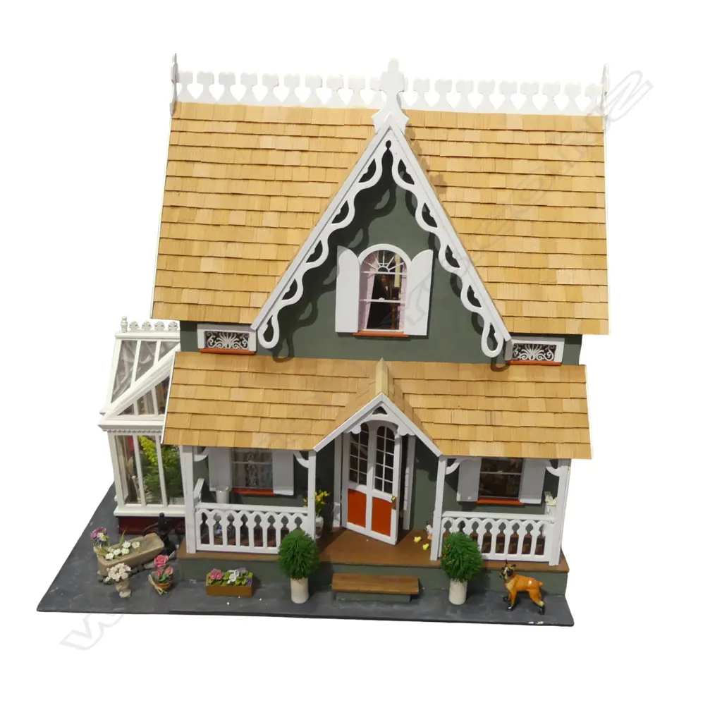 VICTORIAN STYLE DOLLS HOUSE Full facade, two floor,  rear open with clear plastic screen, on swivel base H.620mm Image 1++