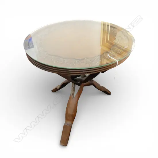 WOODEN SIDE TABLE, GLASS TOP H.570mm, 565mm dia