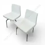 6  MODERN WHITE VINYL DINING  CHAIRS ON SWIVEL BASES STAMPED 'ATELIER' Image 1++