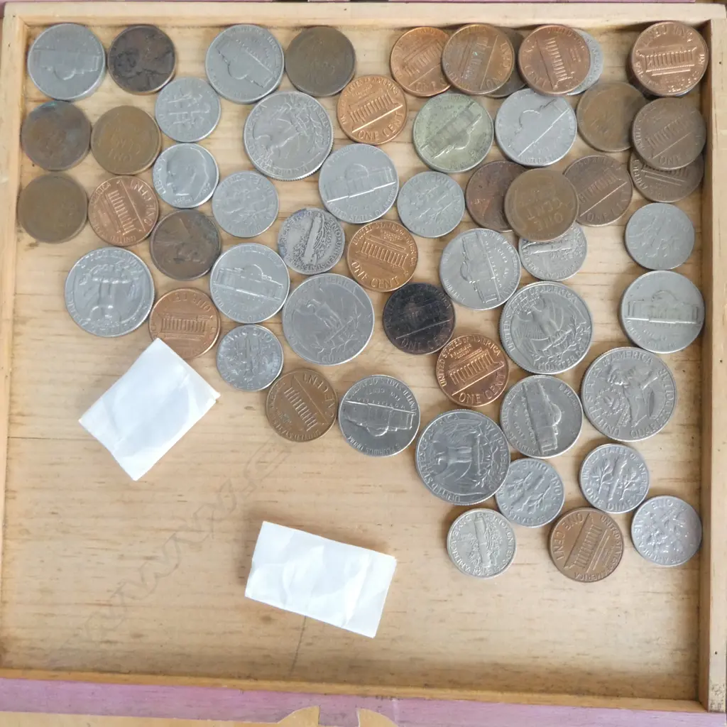 BESPOKE COIN COLLECTORS CABINET with collection asst. coins 245x225x245mm Image 1++