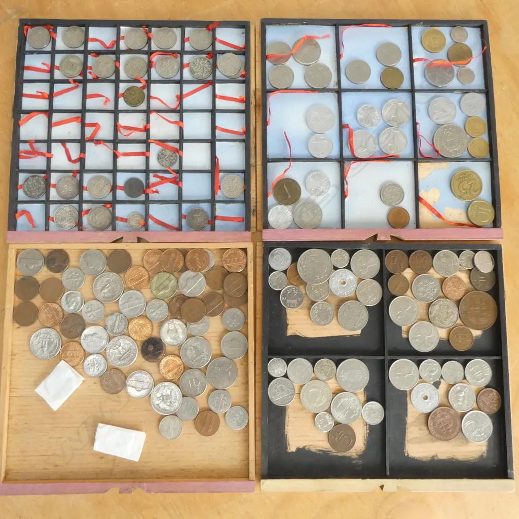 BESPOKE COIN COLLECTORS CABINET with collection asst. coins 245x225x245mm Image 1++