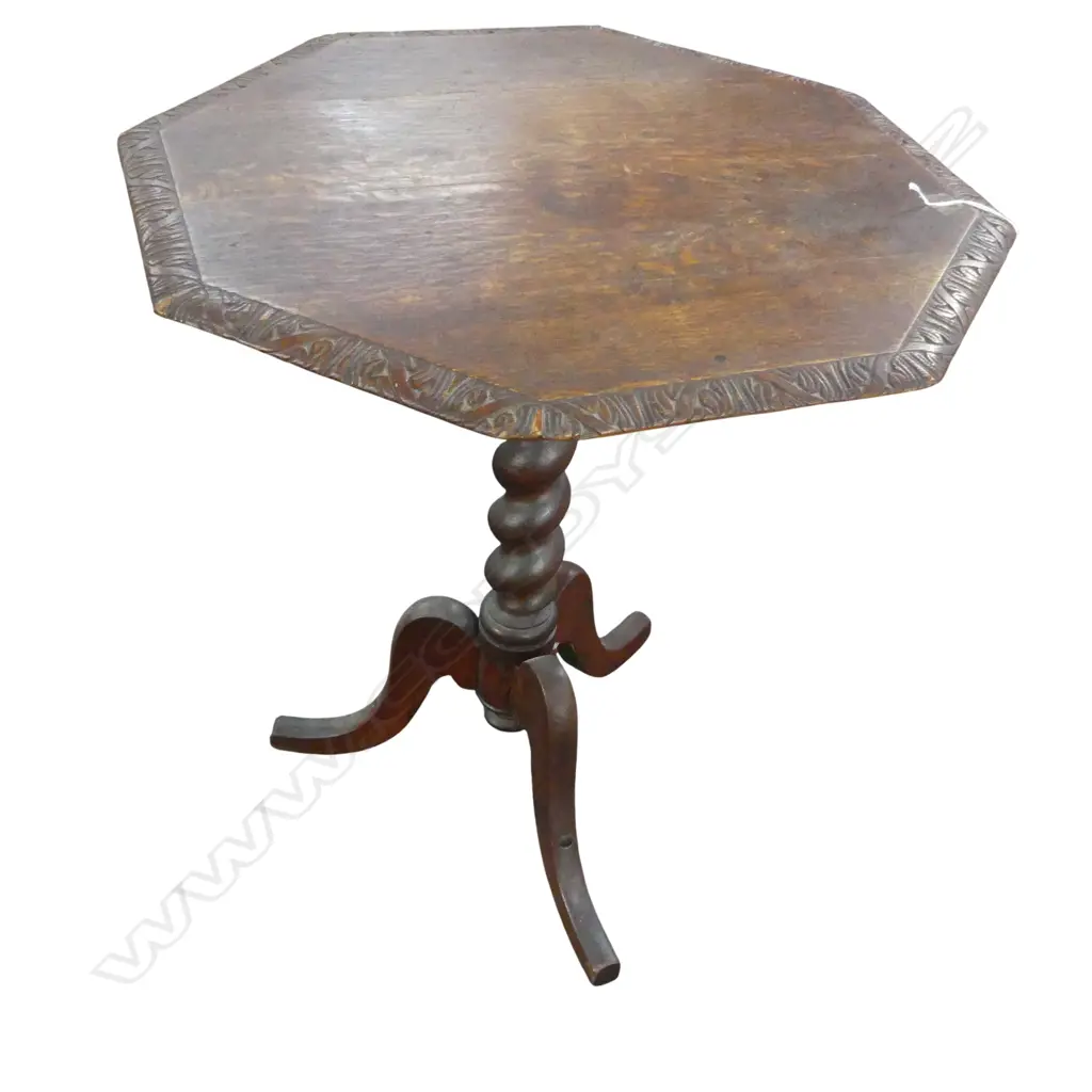 ANTIQUE OCTAGONAL OAK WINE TABLE H.670mm 615mm dia Image 1++