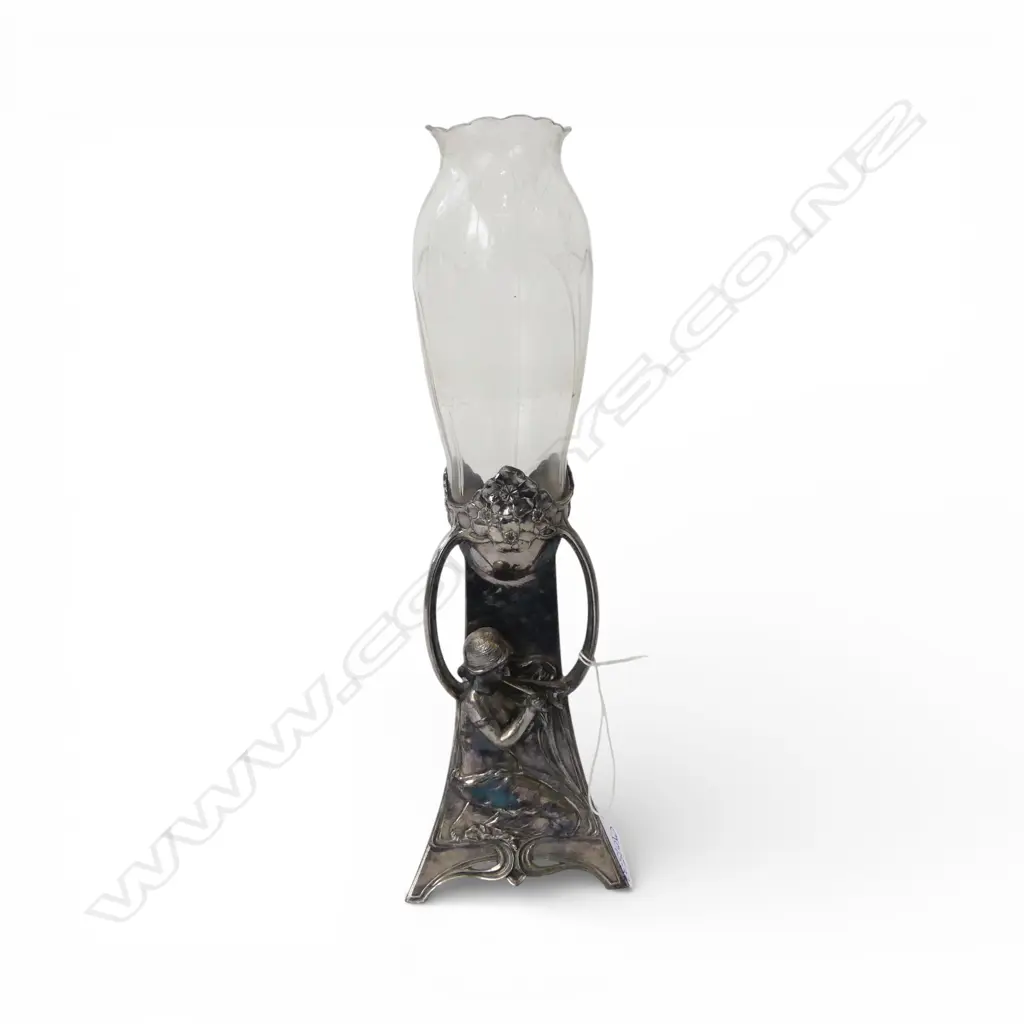 WMF ART NOUVEAU SILVER PLATE VASE STAND with original glass insert (chip to rim) H.325mm Image 1++
