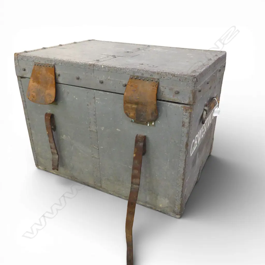 VINTAGE NAVAL  OFFICERS SHIPPING TRUNK  NAVY GREY H580 L720MM Image 1++