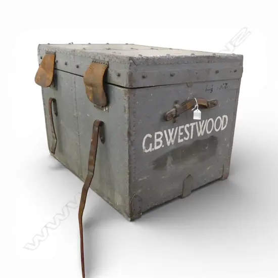 VINTAGE NAVAL  OFFICERS SHIPPING TRUNK  NAVY GREY H580 L720MM
