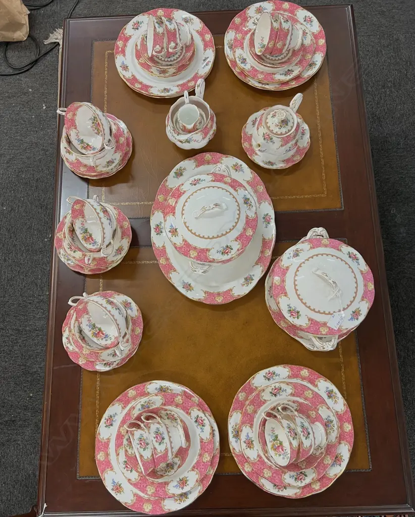 Royal Albert Lady Carlyle set 58pce comprises eight dinner plates, six luncheon plates, two lidded  tureens, ashette etc Image 1++