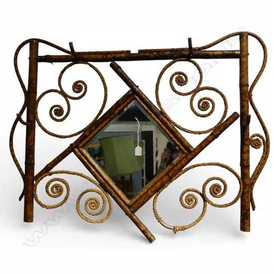 ANTIQUE BAMBOO WALL RACK w. MIRROR 750x1000mm