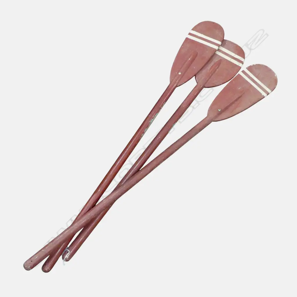 3 RED PAINTED WOODEN OARS (PR+1) L.1430mm Image 1++