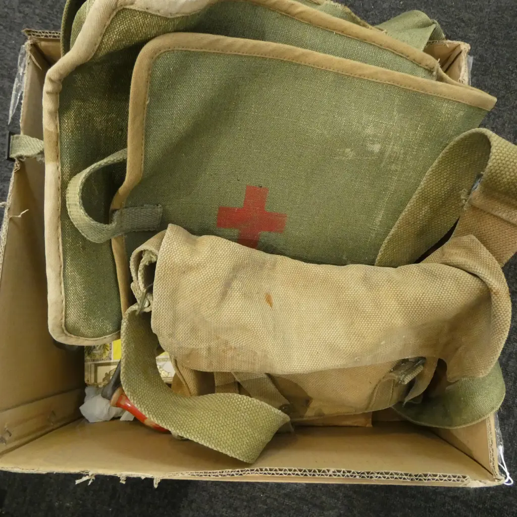 2 CANVAS MILITARY BAGS, LIFE MAGAZINES, VINTAGE NEWSPAPERS, SOAPS ETC Image 1++