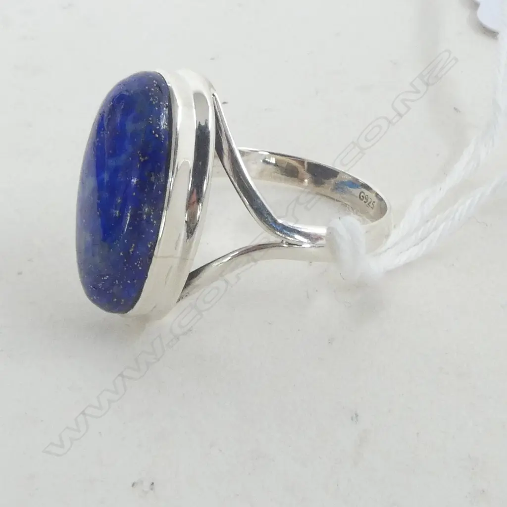SILVER & LAPIS LAZULI RING SIZE Q Image 1++