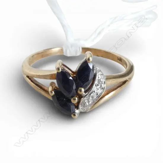 9CT  SAPPHIRE/DIAMOND DRESS RING, 2.3gms SIZE O