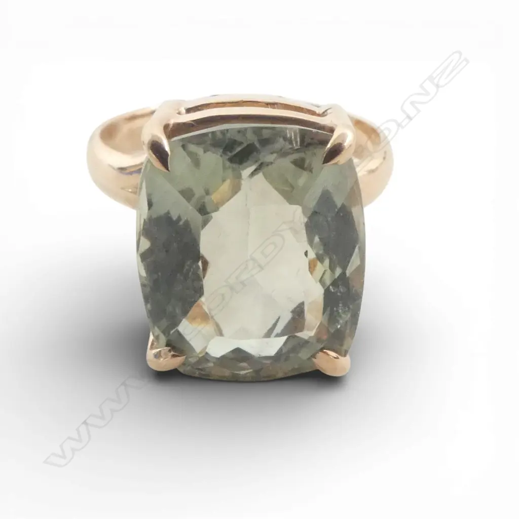 SILVER GILT CUSHION CUT PRESOLITE (Green Amethyst) RING size P Image 1++